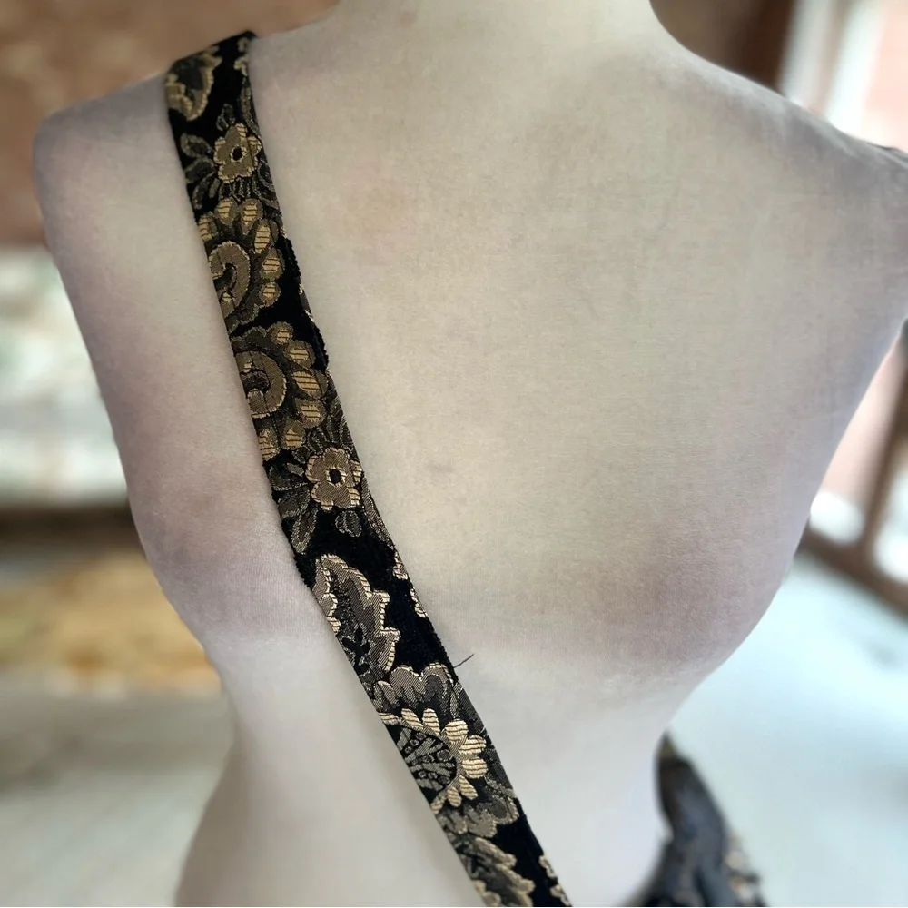 Bag Crossbody Shoulder Artisan Brocade Black Gold Metallic Beaded Tapestry